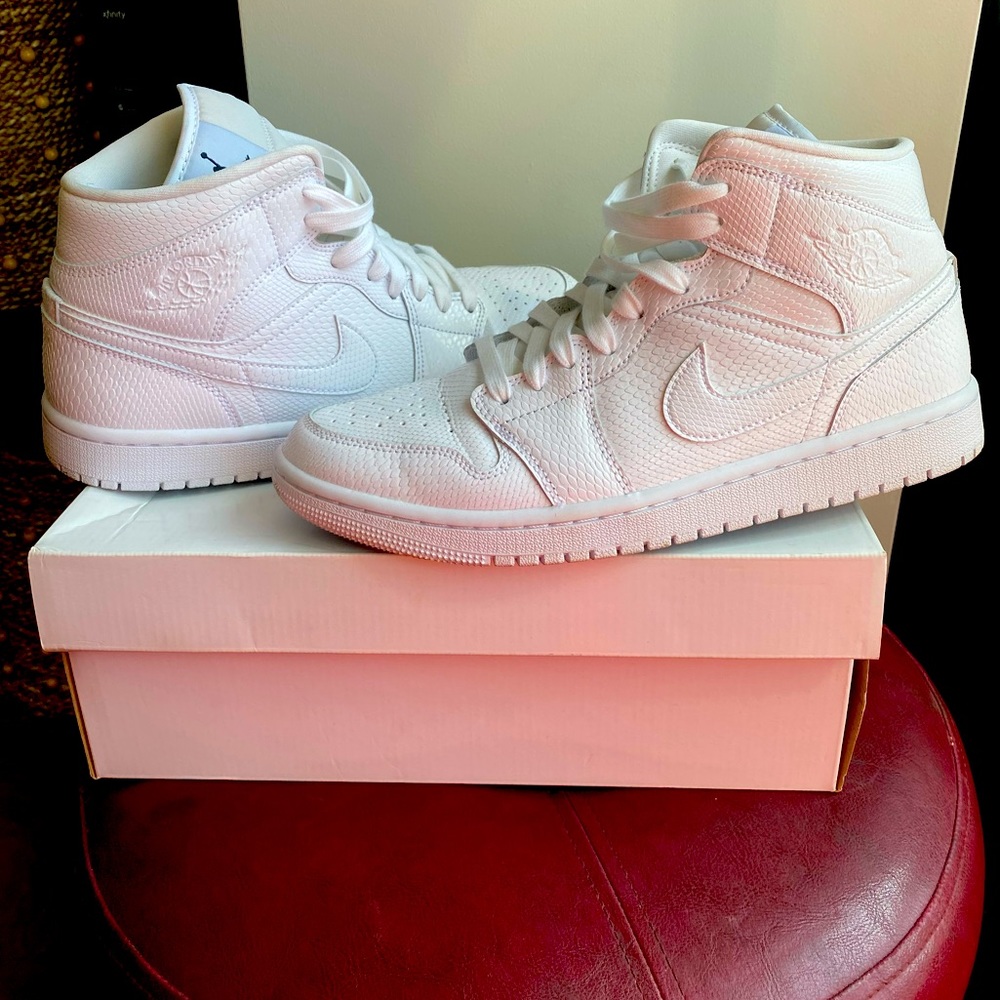 Size 10 Woman’s White Snakeskin Nike Jordan’s Mid